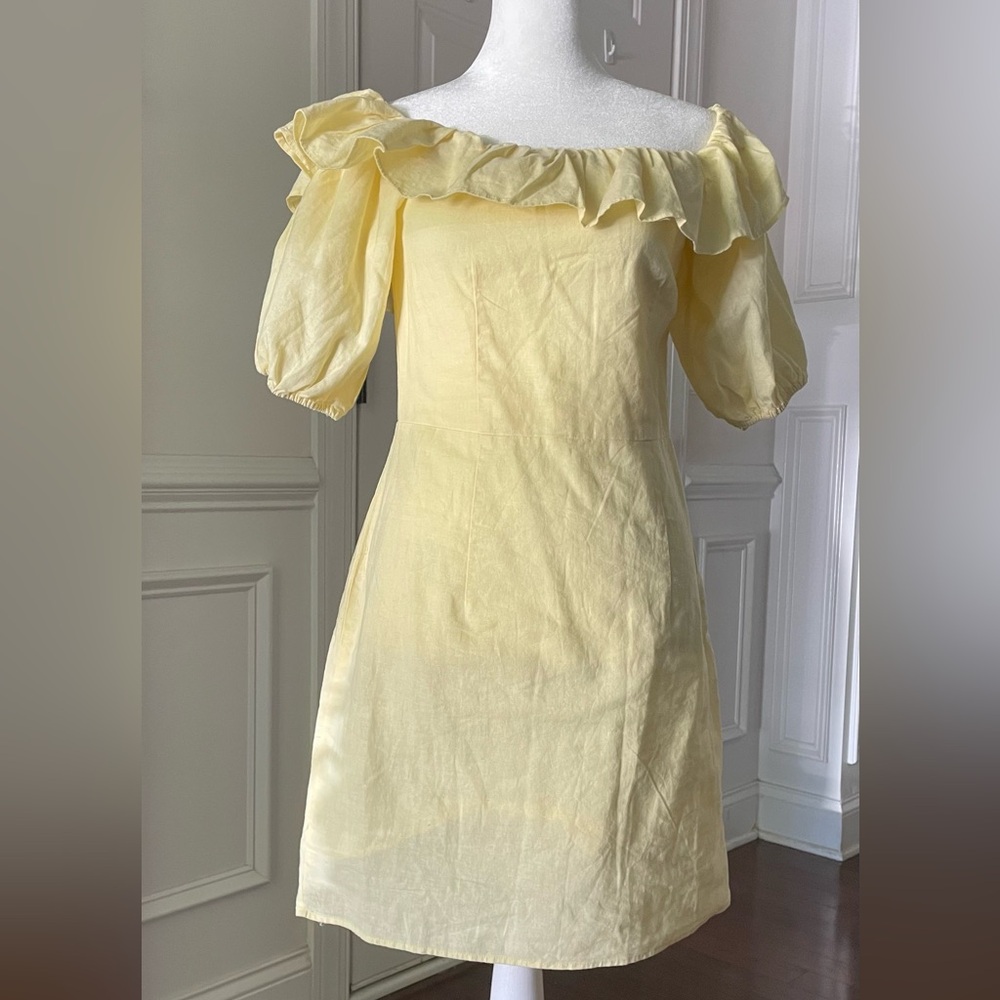 H&M Yellow Off-Shoulder Ruffle Mini Dress - Picture 2 of 5